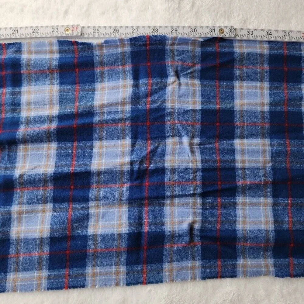 Vtg 90s Tartan Plaid Scarf Blue Red Yellow Fringe 12 x 60 Rectangle‎ Cozy Winter